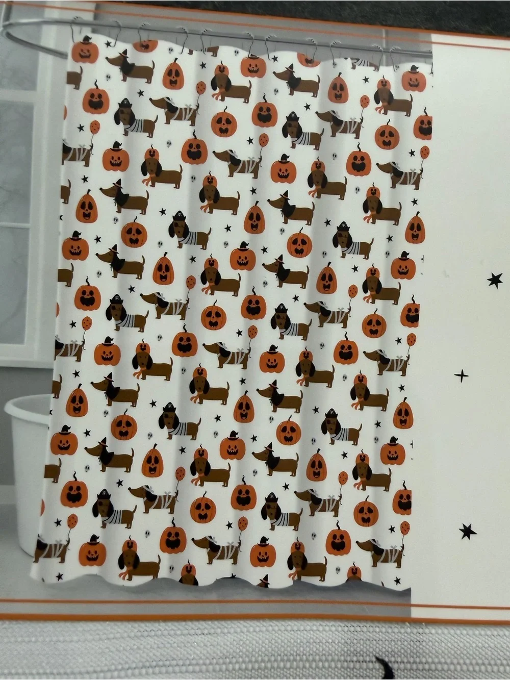 Halloween Dachshund Shower Curtain - White & Brown